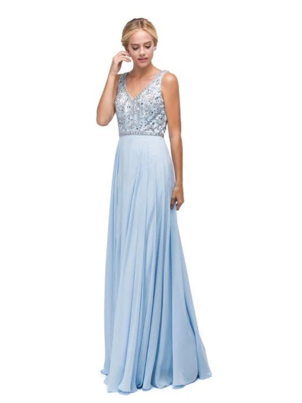 SALE NWT Dancing Queen 9589 Chiffon Prom Evening Dress Light Blue in Size S